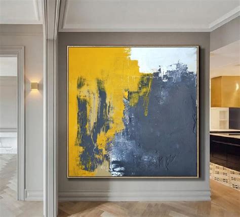 Very Large Abstract Paintings On Canvasyellow Abstract Canvas Etsy Simple Oil Painting Easy