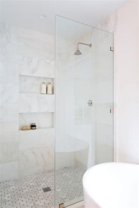 White And Gold Marble Horizontal Shower Wall Tiles Transitional