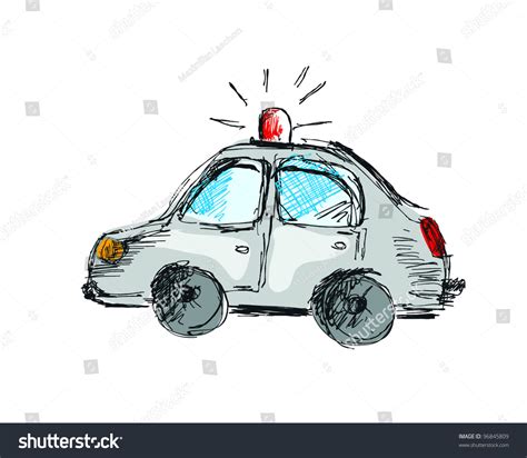 Cartoon Police Car Free Hand Drawing Style Original