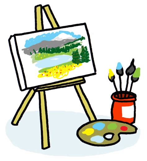 Art Easel And Canvas Angled Clipart Set Outline Silhouette And