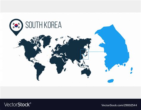 South Korea Map Located On A World Map With Flag Vector Image