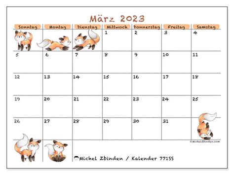Kalender März 2023 Zum Ausdrucken “44ss” Michel Zbinden Ch