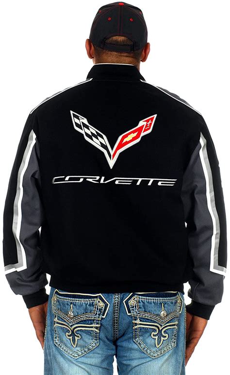 Jh Design Mens Chevy Corvette Jacket Embroidered Cotton Twill