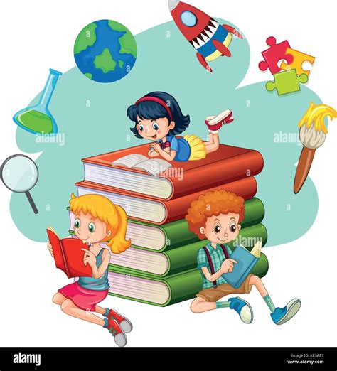 Tres Niños Leyendo Libros Ilustración Imagen Vector De Stock Alamy