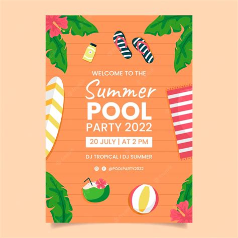 Free Vector Flat Pool Party Invitation Template