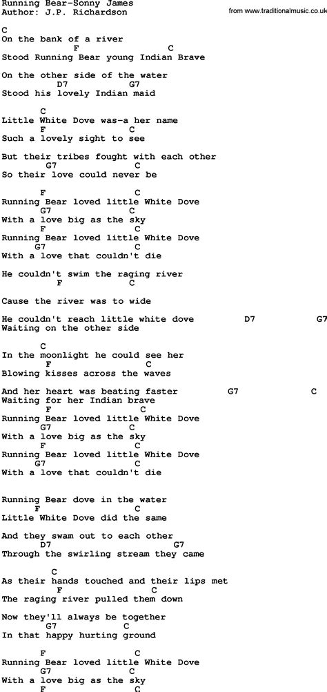 Country Musicrunning Bear Sonny James Lyrics And Chords In 2022 Song