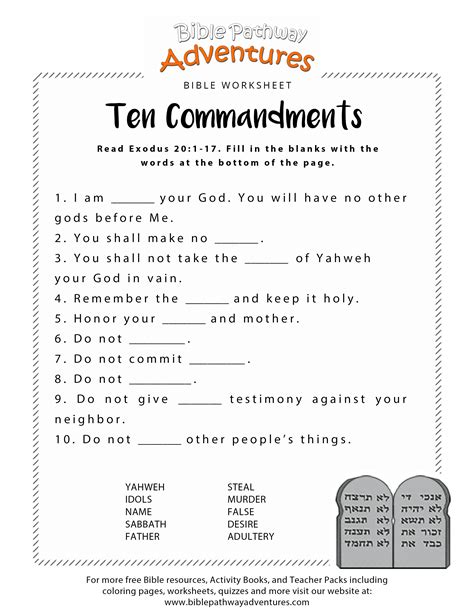 See photos for examples of both. Ten Commandments worksheet for Kids | Free Download
