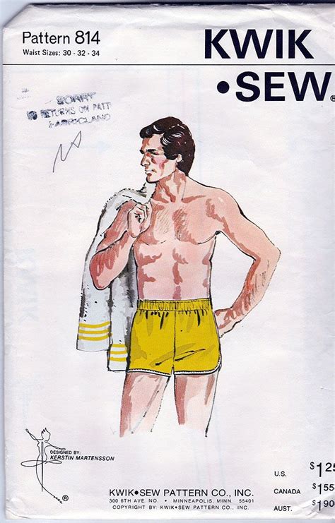 Kwik Sew Pattern 814 ©1977 Vintage Mens Swim Trunks Waist Size 30