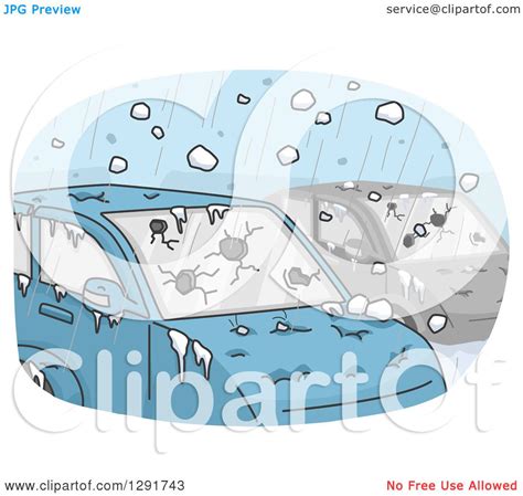 Clipart Of A Hail Storm Crashing Into Cars Royalty Free Vector