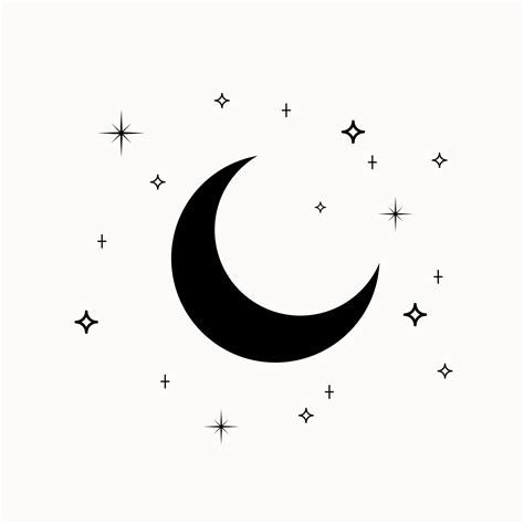 Line Art Of Mystical Esoteric Black Crescent Moon With Stars 5004800