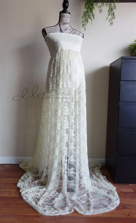 Ivory Lace Maternity Gown With Lace Layered Tube Top Maternity Dress