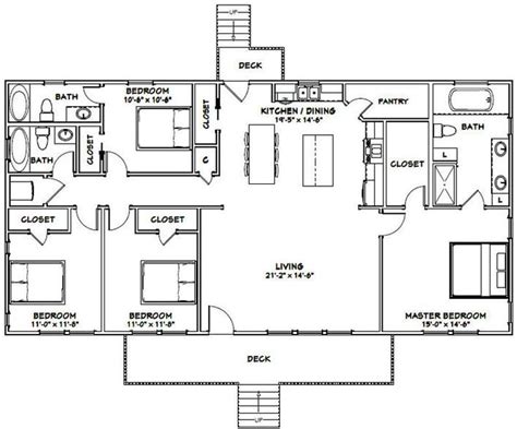60x30 House 4 Bedroom 3 Bath 1800 Sq Ft Pdf Floor Etsy Barndominium