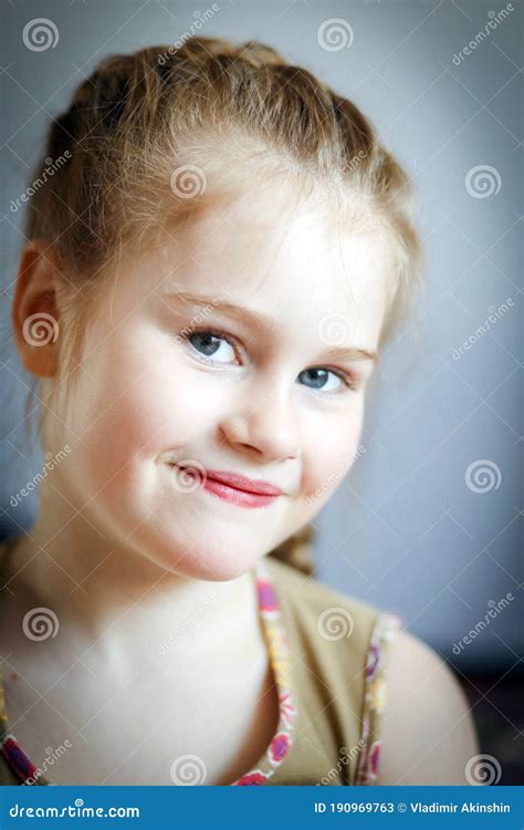 Portrait Of A Six Year Old Girl With A New Hair Stock Image Image Of