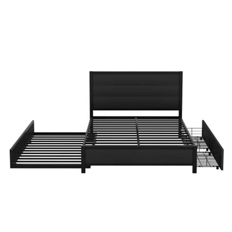 FullMetal Full/Queen Size Storage Platform Bed with Twin Size Trundle