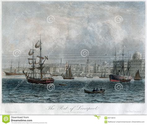 Antique Hand Colored Liverpool Port And Ships Uk 1840