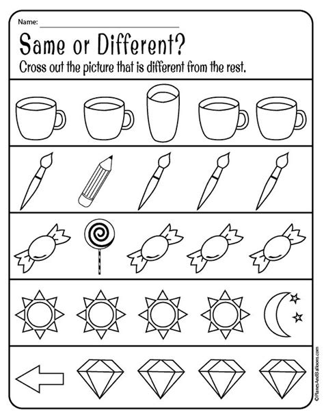 Same And Different Worksheets Printable