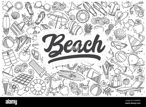Hand Drawn Beach Vector Doodle Set Stock Vector Image And Art Alamy