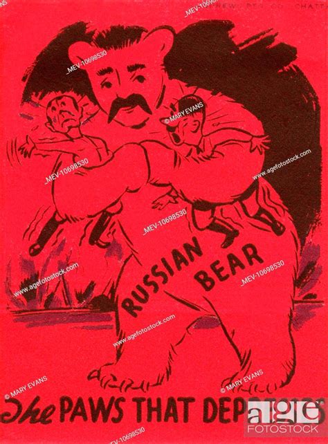 stalin as the russian bear crushing hitler and mussolini usa ww2 propaganda the paw that