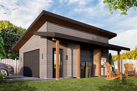 Plan 22527dr Modern Detached Garage Plan With Shed Roof Porch Shed