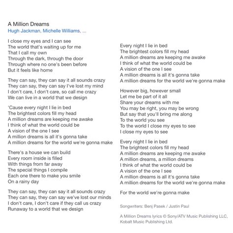 ziv zaifman: i close my eyes and i can see a world that's waiting up for me that i call my own through the dark, through the door through where no one's. on 🅗🅛🅖 ️ on Twitter: "A Million Dreams lyrics to help you ...