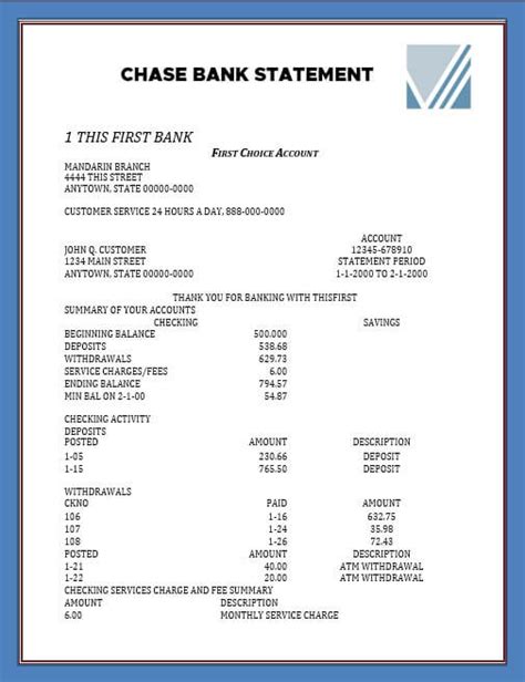 Chase Bank Statement Template Room Surf Com