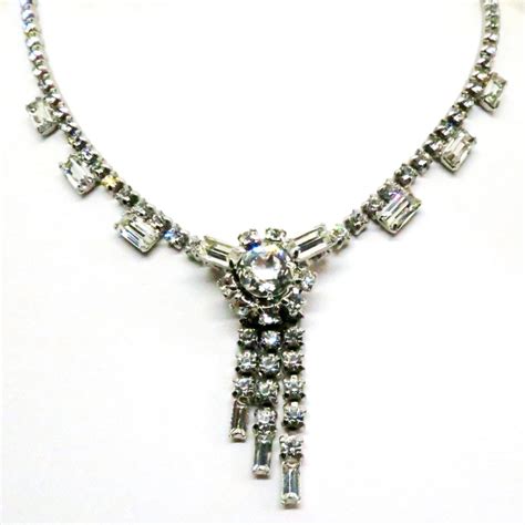 Rhinestone Necklace Vintage Kramer Signed Prong Set Clear Etsy