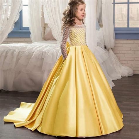 Long Yellow Childrens Princess Dresses In 2021 Kids Gown Kids Dress