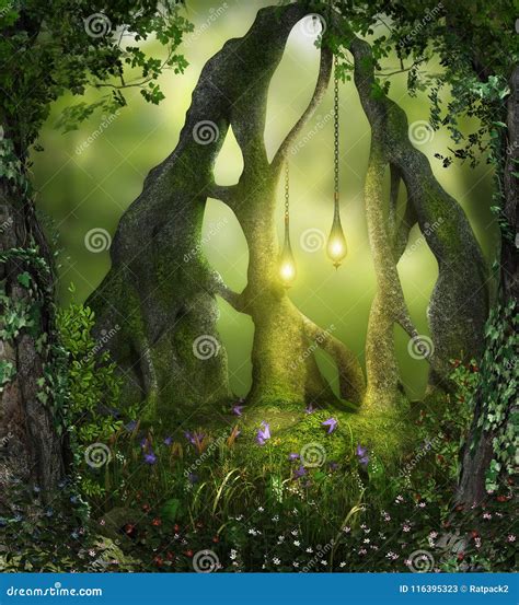 Magical Forest Fairy Lights Stock Image Image Of Leaves Render