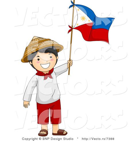 Cartoon Vector Of Happy Filipino Independence Day Boy Waving Flag By