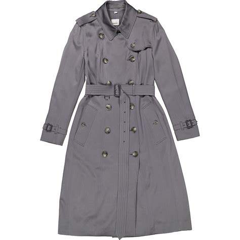 Burberry English Grey Boscastle Silk Double Breasted Trench Coat Brand