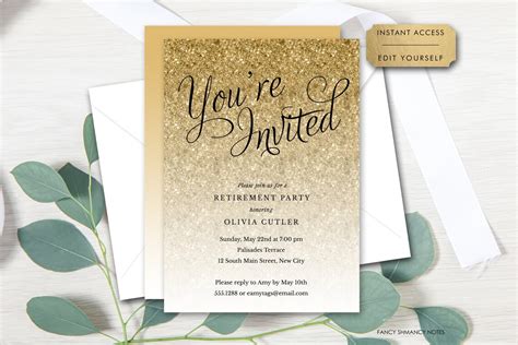 Gold Glitter Youre Invited Editable Etsy
