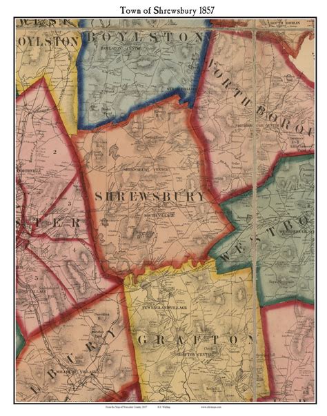 Shrewsbury Massachusetts 1857 Old Town Map Custom Print Worcester Co