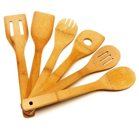 Wooden Spoon Utensil Set 6 Bamboo Spoons And Spatulas 12