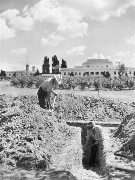 Workmen Dig Trenches In The Grounds Of Parliament House During Wwii