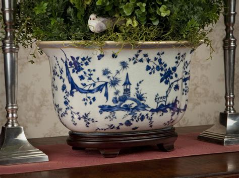 Blue White Planter Chinese Porcelain Blue And White Oval Planter