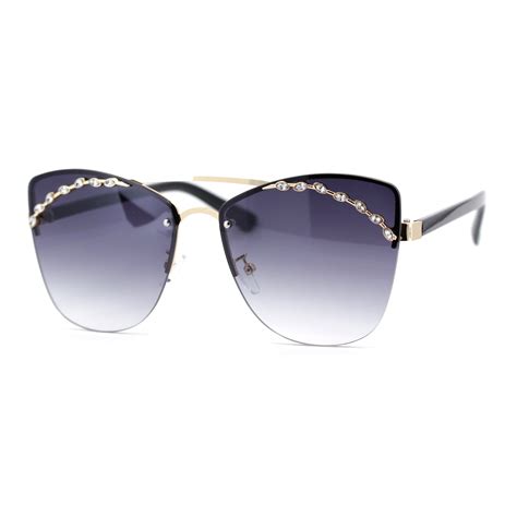 Sa106 Womens Rimless Top Brow Trim Rhinestone Cat Eye Sunglasses Gold Black Smoke Walmart