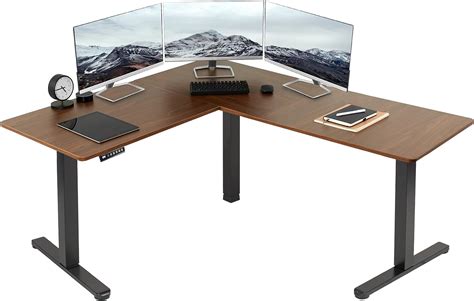 Vivo Electric Height Adjustable 63 X 55 Inch Corner Stand Up Desk Dark