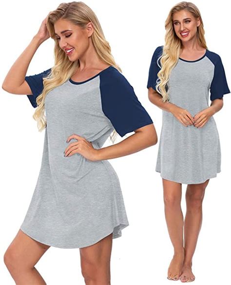 Swomog Womens Nightgown Short Sleeve Soft Sleepwear Raglan Sleepshirt