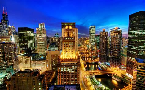 Aerial Photo Of A City With Lights Cityscape Building Hdr Lights Hd