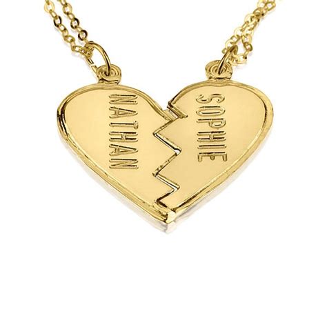 Personalized Gold Broken Heart Necklace Couples 18k Gold Etsy