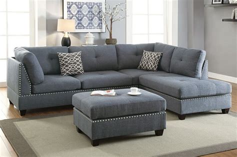 Poundex F6975 3 Pc Ebern Designs Amarre Blue Grey Linen Like Fabric