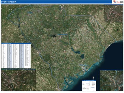 South Carolina Wall Map Satellite Zip Style By Marketmaps Mapsales