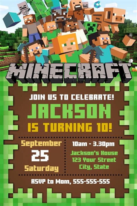 minecraft birthday invitation template  lovely editable minecraft
