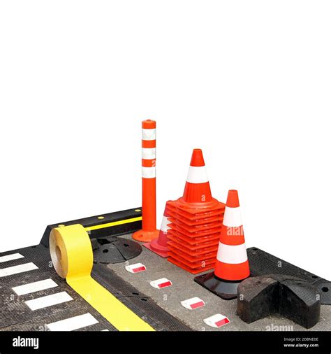 Warning Reflective Road Signs Cones And Poles Stock Photo Alamy