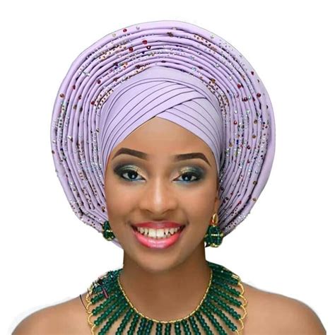 African Headtie Nigerian Headtie With Beads Stones Auto Gele African G Lace Square African