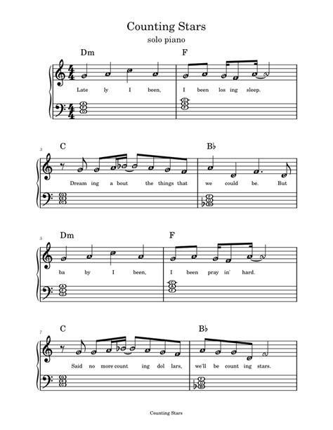 Counting Stars One Republic Sheet Music For Piano Solo