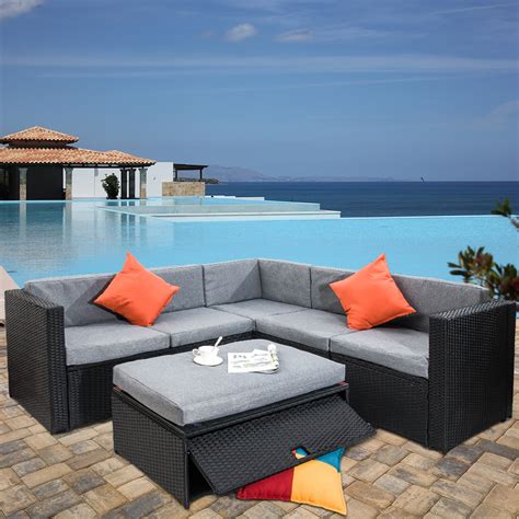 Clearance!Patio Furniture Set, 4 Piece Outdoor Sectional Sofa Set with ...