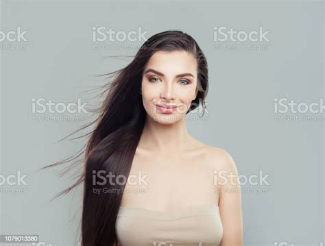 Perfect Brunette Girl With Long Healthy Hairstyle Fashion Portrait Dark