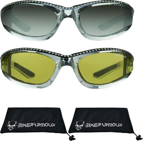 Bikershades Chrome Frame Anti Glare Mirrored Motorcycle Sunglasses With Rhinestones