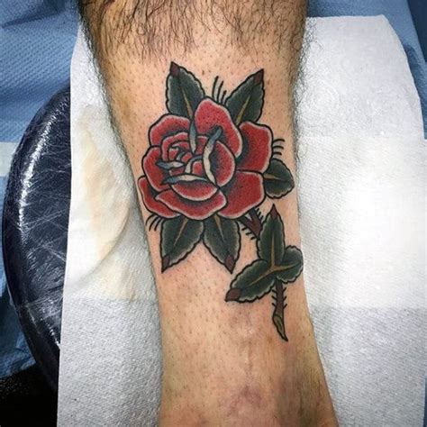 Traditional rose tattoo is a choice for those who don't like the modern style. 50 Traditional Leg Tattoos For Men - Old School Design Ideas